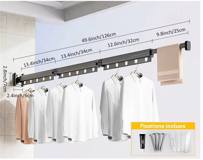 Etendoir à Linge Mural Extensible